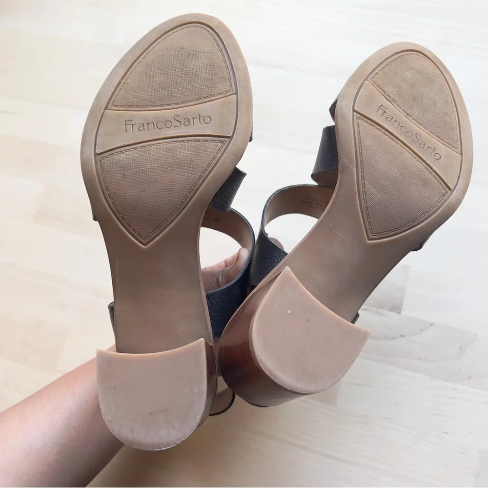 Franco Sarto HELGA Black Leather Silver Hardware Buckle Heel Sandals size 7 - Picture 6 of 11